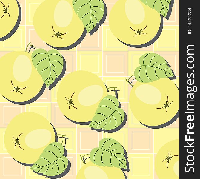 Seamless yellow wallpaper with apples. Seamless yellow wallpaper with apples