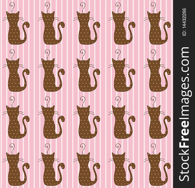 Seamless pink wallpaper with cats