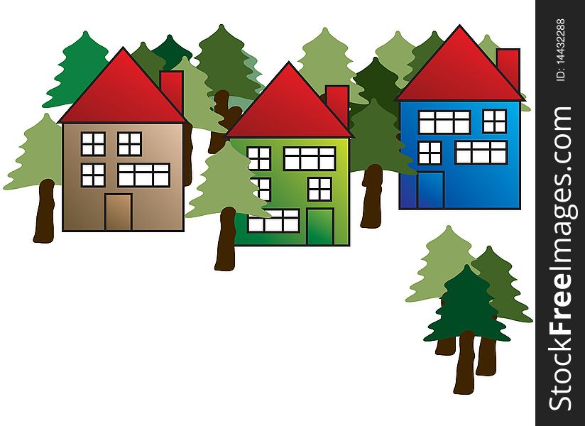 Trees and houses in the forest. Trees and houses in the forest