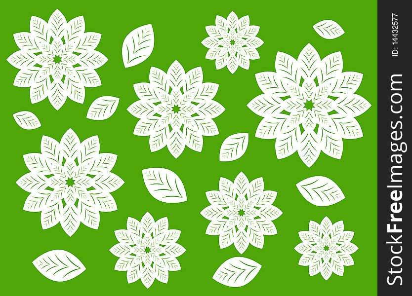 Spring floral pattern on green background