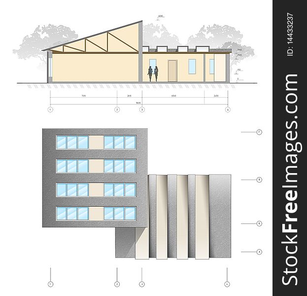 Architecture project of modern building. High resolution illustration