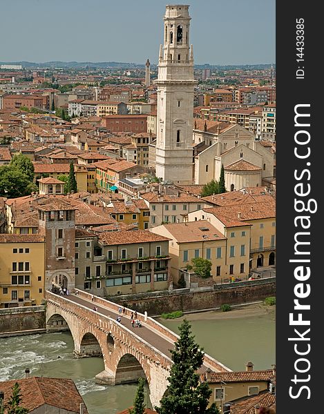 The ponte pietra
bridge and landscape  in verona in italy. The ponte pietra
bridge and landscape  in verona in italy