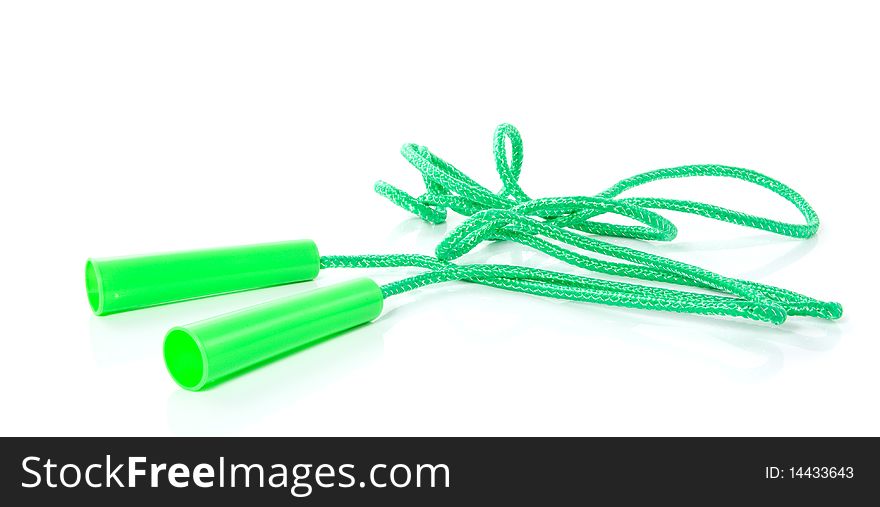 A green skipping rope isolated over white