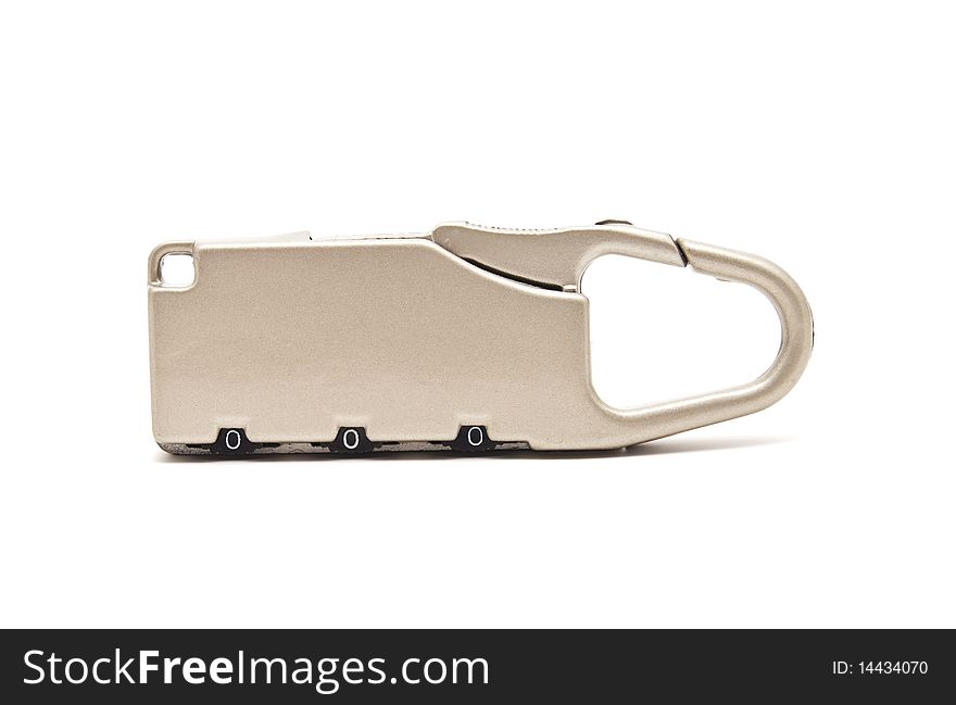 Coded padlock for a suitcases or bags on white background