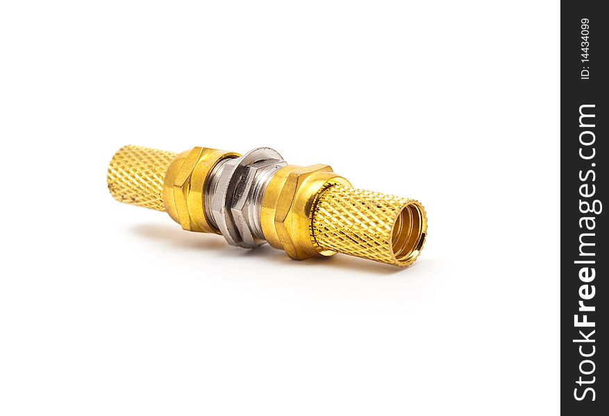 Gilded television connectors on a white background