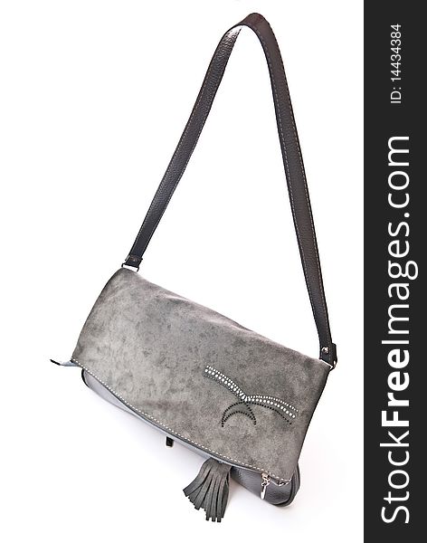 Leather grey handbag isolated on white background. Leather grey handbag isolated on white background