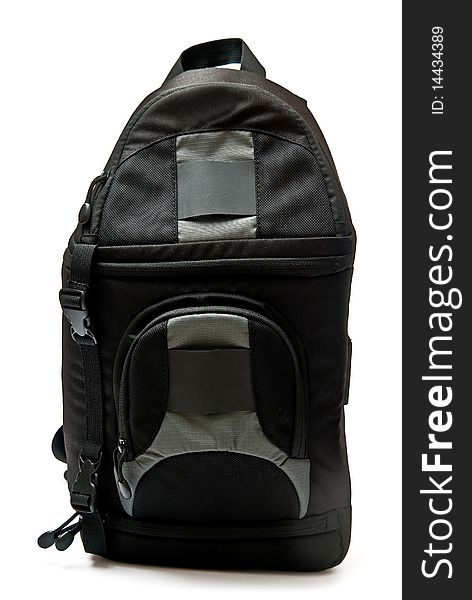 One black backpack isolated on white background