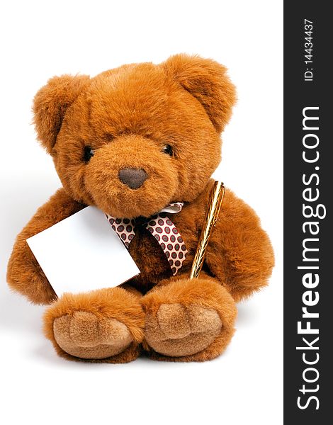 Bear Teddy with a pen and paper for messages.