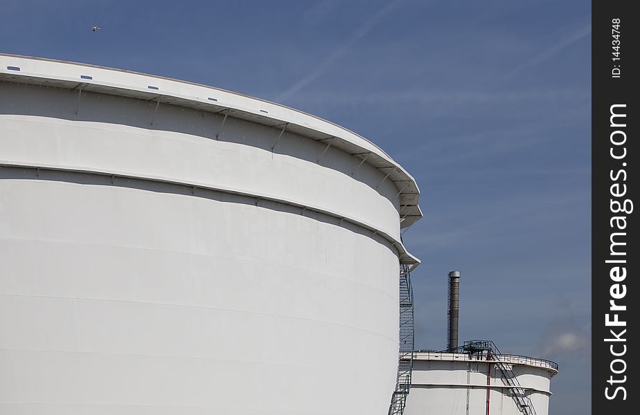 White oil tanks in the harbour of rotterdam