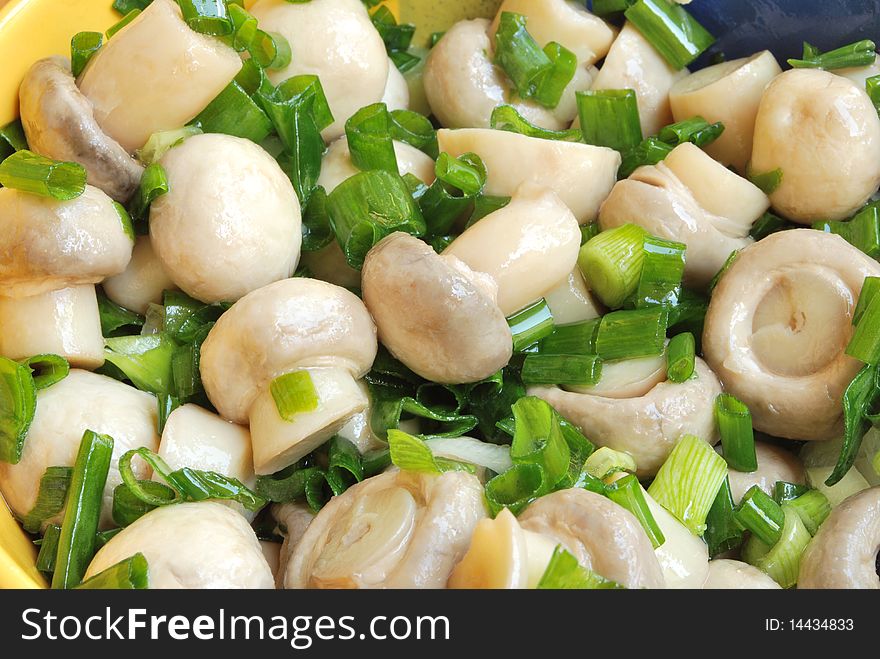 Close Up Of Marinade Mushrooms