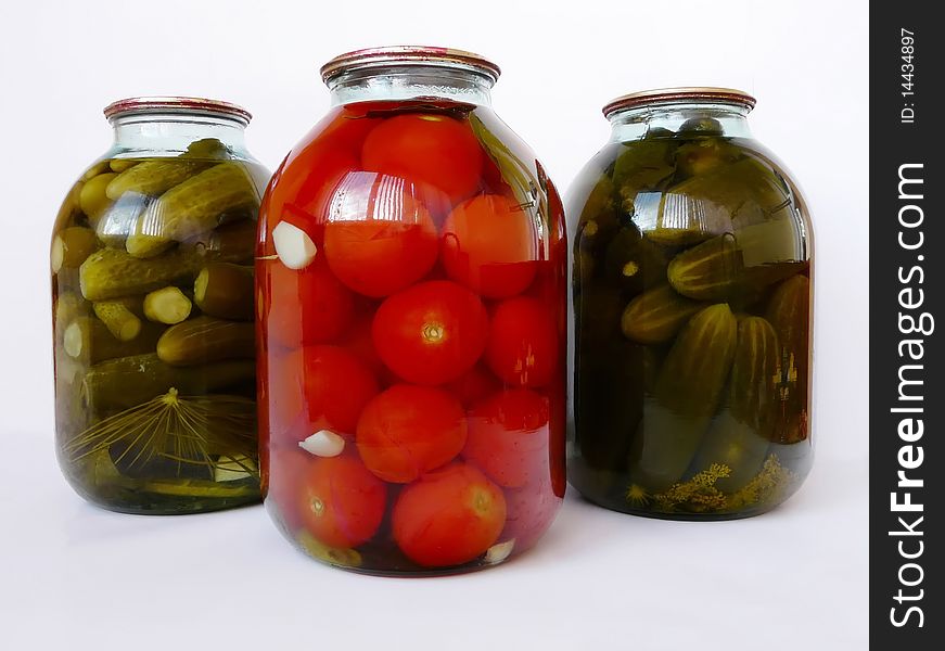 Tinned Tomatoes and cucumbers in bank