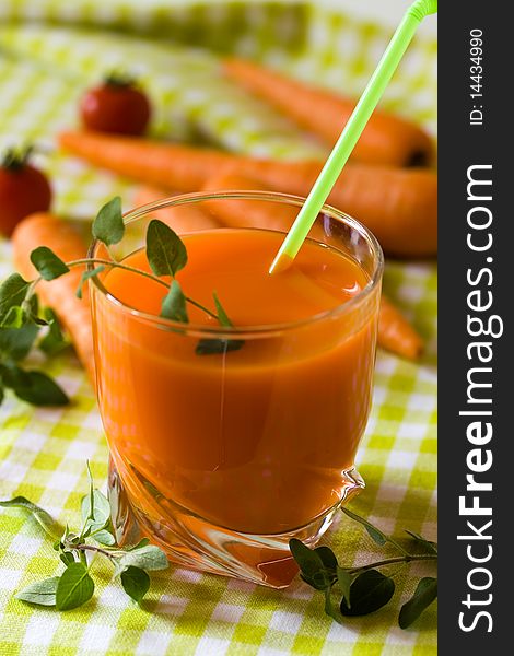 Glass of freshly squeezed carrot juice