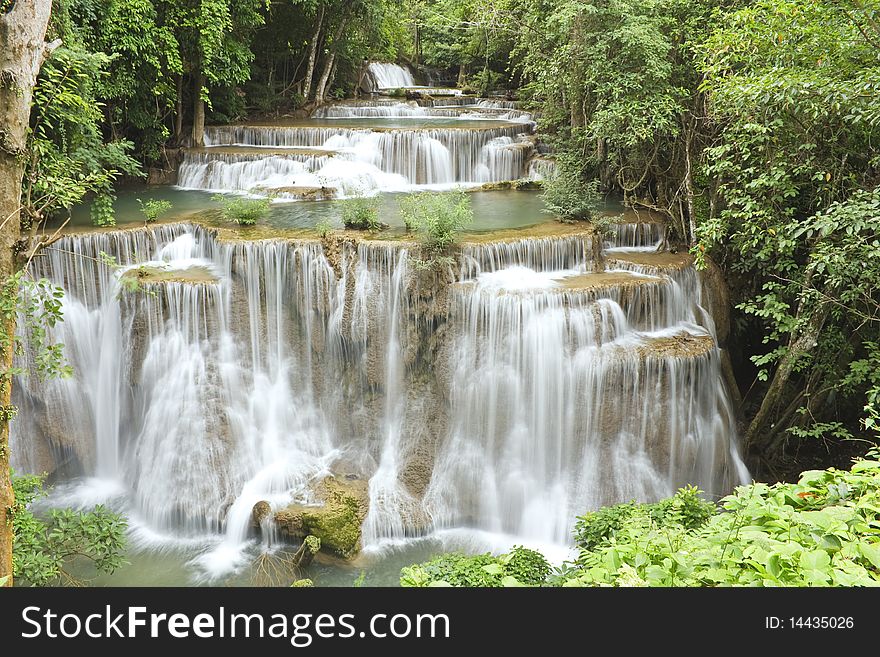 One of the beautiful waterfalls in Kanchanaburi Province is named. Huai Mae Kamin.