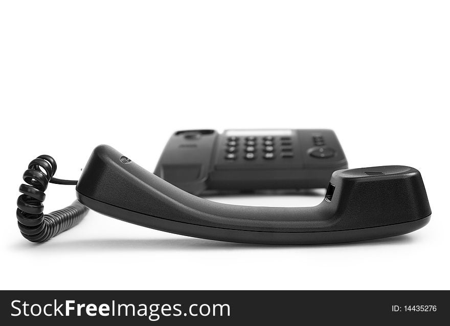 One black telephone isolated on white background