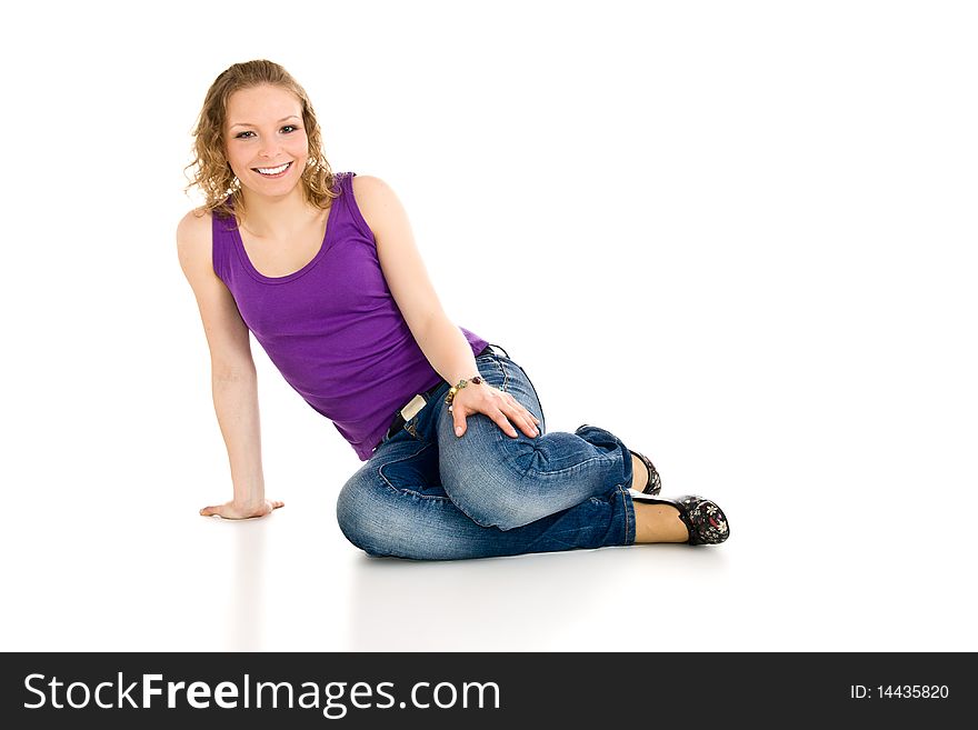 Isolated on white caucasian young girl