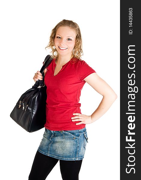 Caucasian young girl on white isolated background. Caucasian young girl on white isolated background