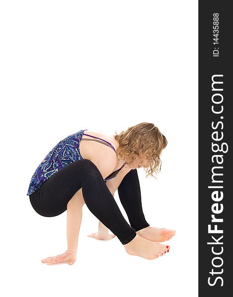 Young girl excercise on isolated background