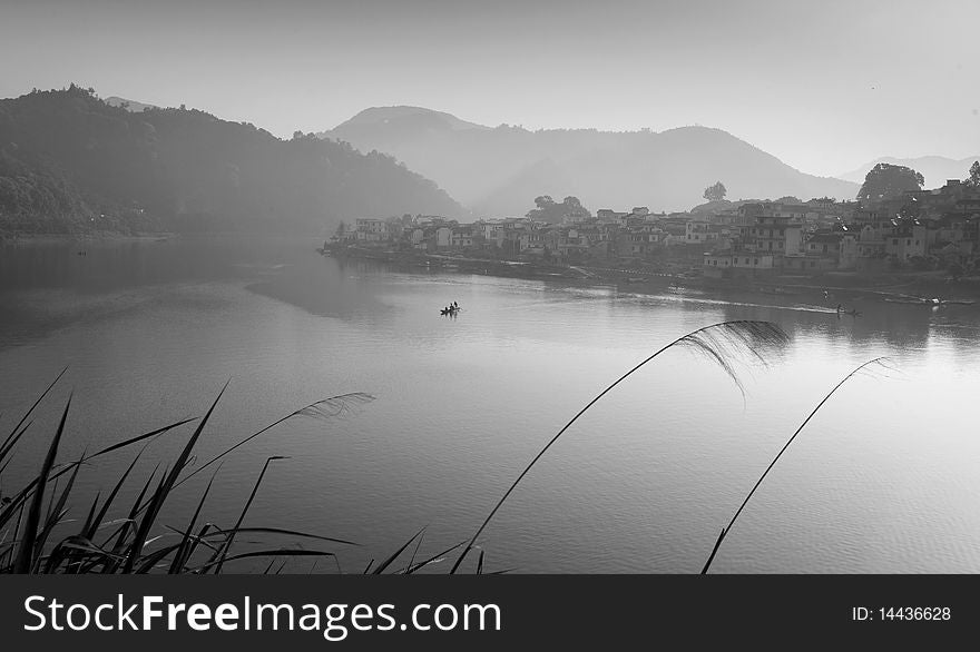 Beautiful Country Scenery In A Lake, China