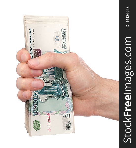 Hand with money on a white background