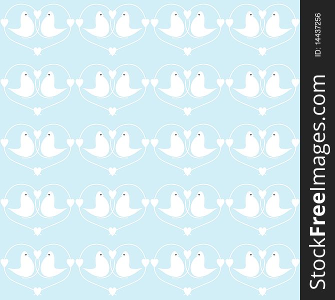 Background with couples of pigeons on cyan