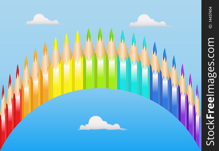Color pencils in the form of a rainbow