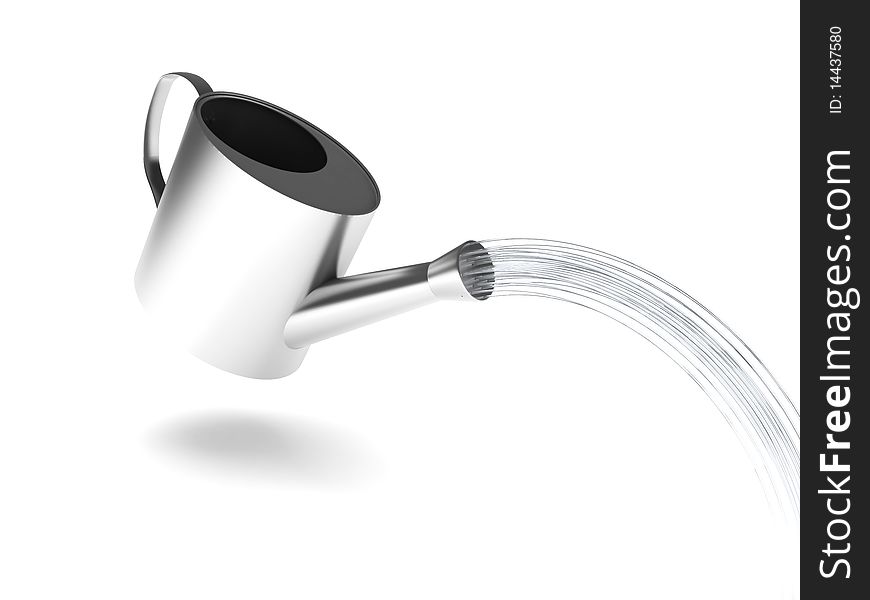 Watering can in action isolated on white background. High quality 3d render.