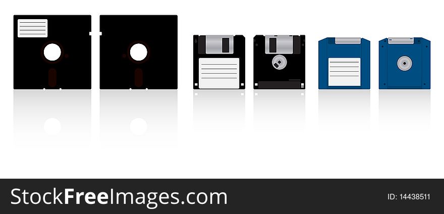 Vector collection of diskettes. Diskette 5.25, floppy disk 3.5 and ZIP disk