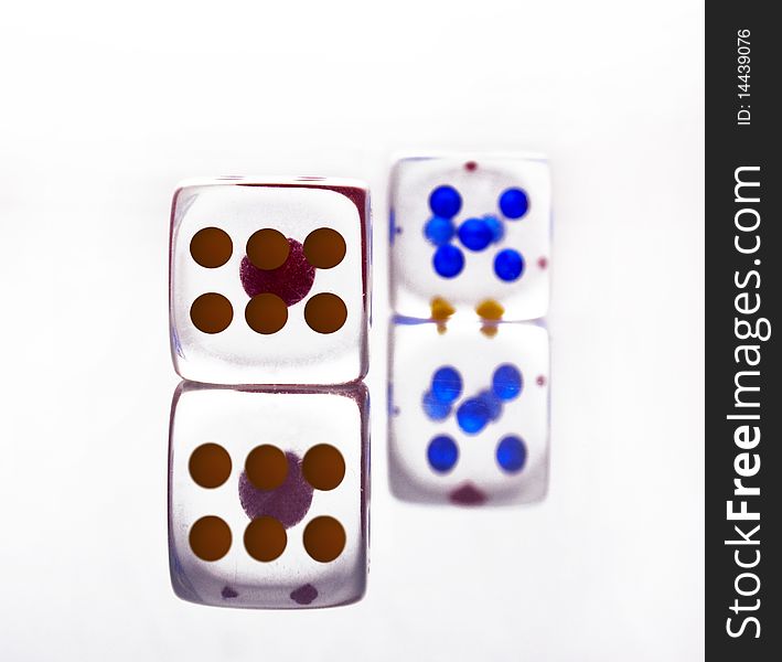 Cristal dice with shadow on white background