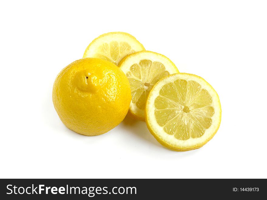 Fresh lemon slices on white background