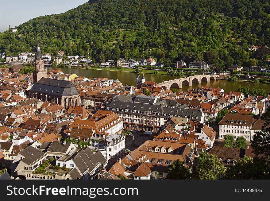 Heidelberg - old town, altstadt, view from above. Heidelberg - old town, altstadt, view from above