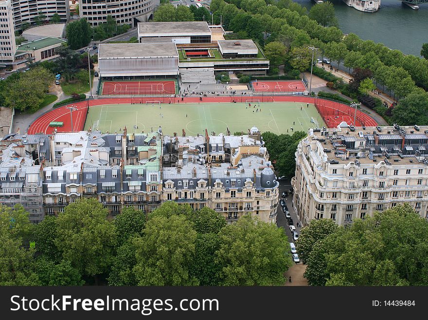 Football field from Eiffel Tower, France