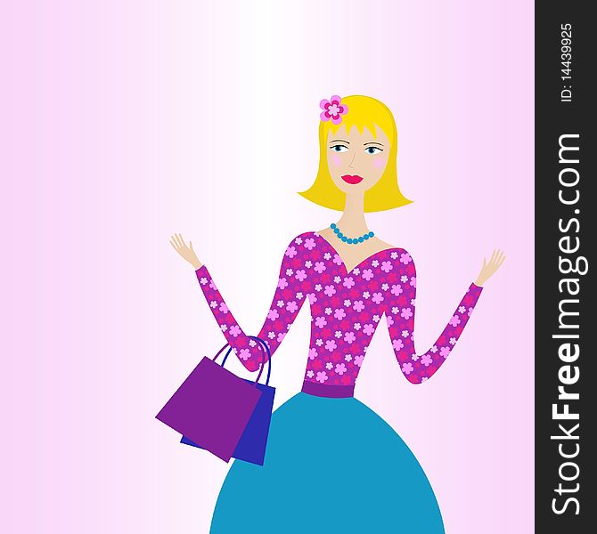 Pretty girl with shopping bags. Vector illustration. Pretty girl with shopping bags. Vector illustration