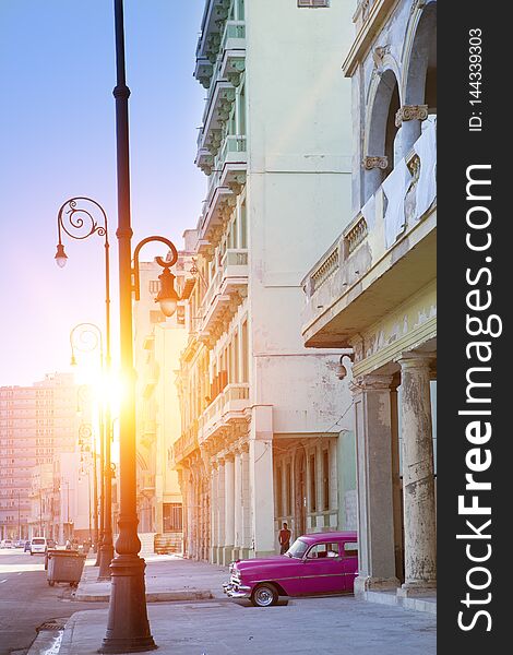 famous tourist street Malecon in Havana, Cuba,