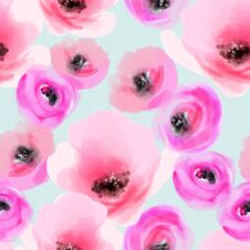 Watercolor Pink Flowers Seamless Pattern Royalty Free Stock Photos