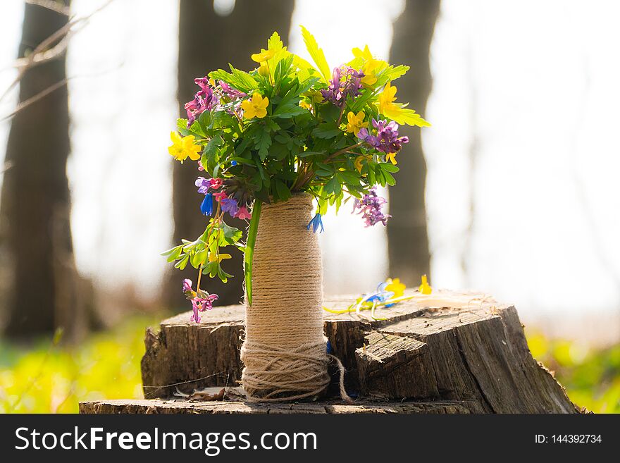 a bouquet of forest flowers. beautiful flowers vase with flowers in nature.nbouquet of wild flowers.
