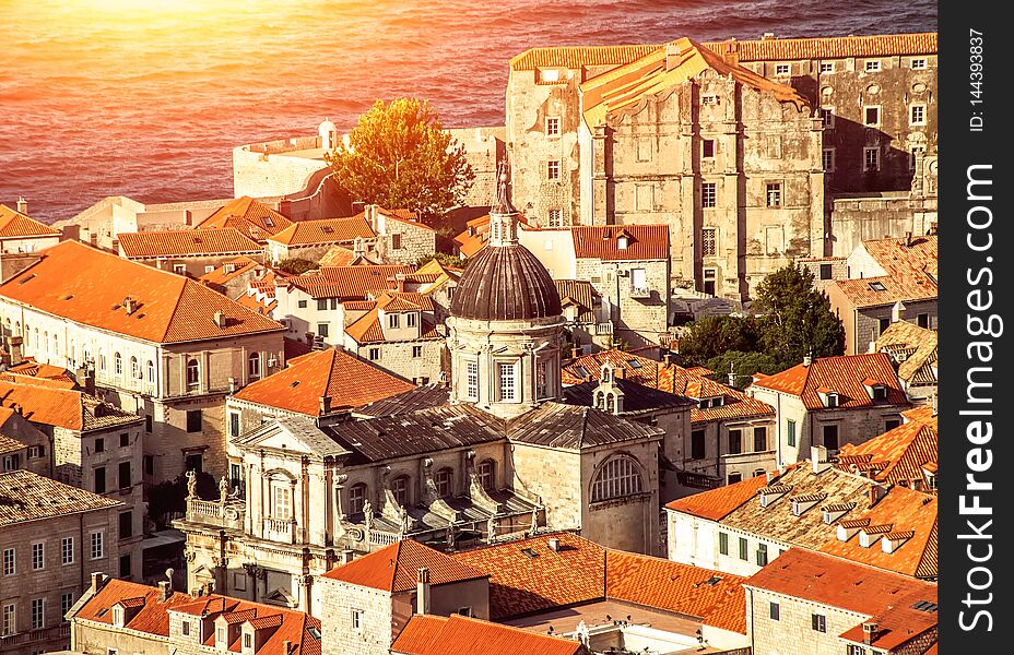 Sunset cityscape  on in Dubrovnik, Croatia