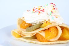 Pancake With Fruit And Whipped Cream Royalty Free Stock Photo