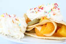 Pancake With Fruit And Whipped Cream Stock Photos