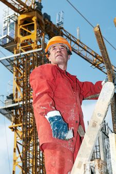 Builder At Construction Site Royalty Free Stock Image