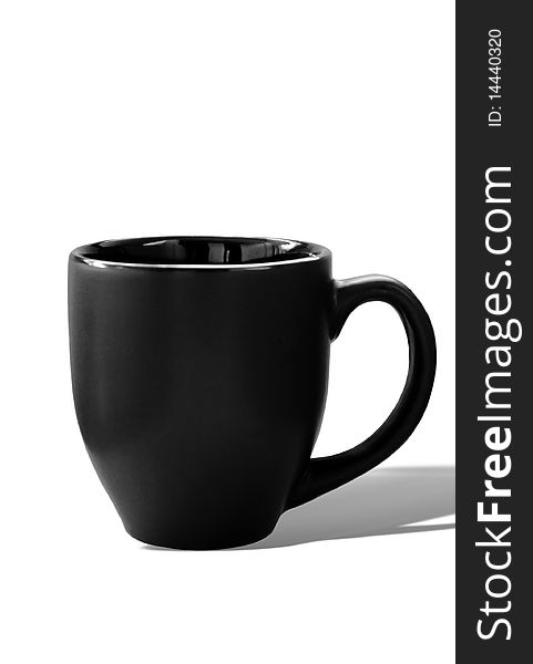 Photo of black empty cup of coffee on white background. Photo of black empty cup of coffee on white background