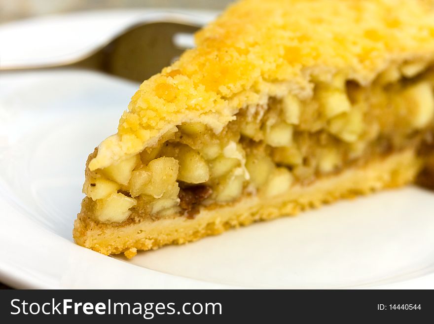 Slice of freshly baked apple pie