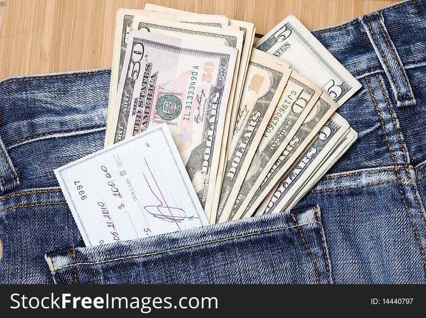 Jeans pocket with dollars.Finanse abstract. Jeans pocket with dollars.Finanse abstract