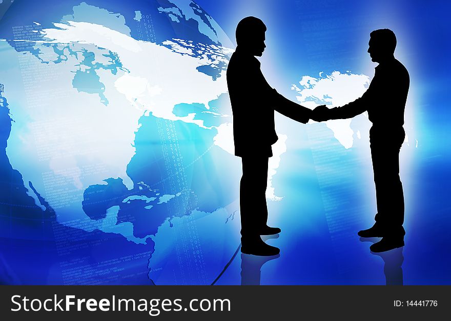 Business people with world map background. Business people with world map background