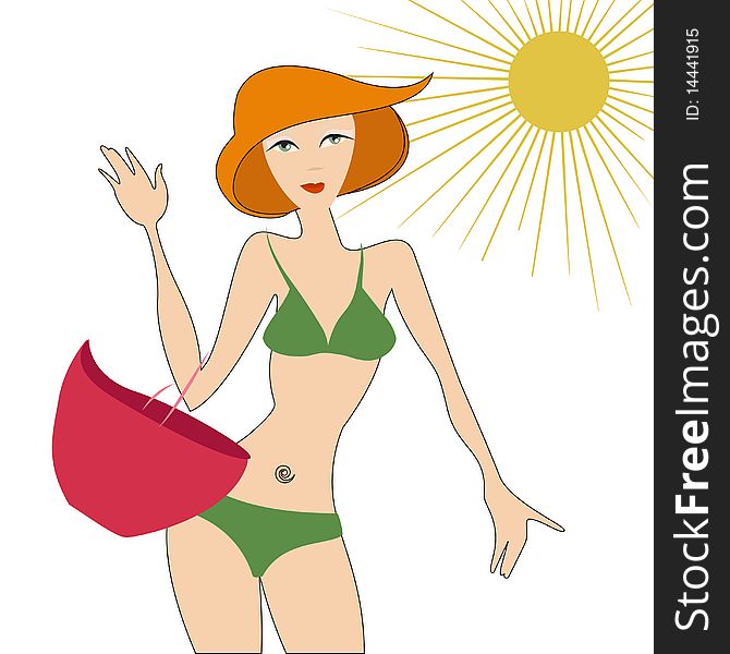 Beach girl with bag vector