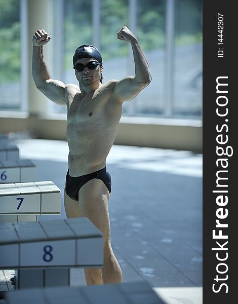 Young swimmer ready for start