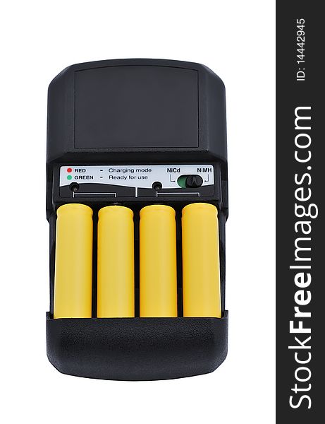Charger with Batteries yellow on a white background