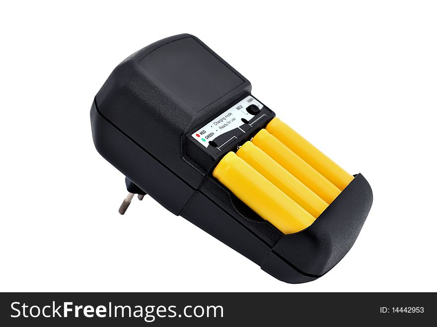 Charger with Batteries yellow on a white background