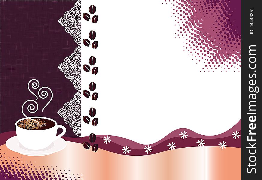 Elegant background with a lace and a cup of coffee. Elegant background with a lace and a cup of coffee