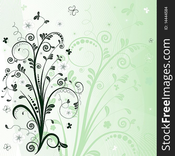 Gentle green abstract floral background  with  butterflies (vector). Gentle green abstract floral background  with  butterflies (vector)