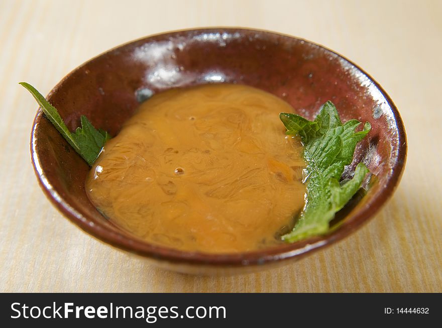 Hot soup on a black table